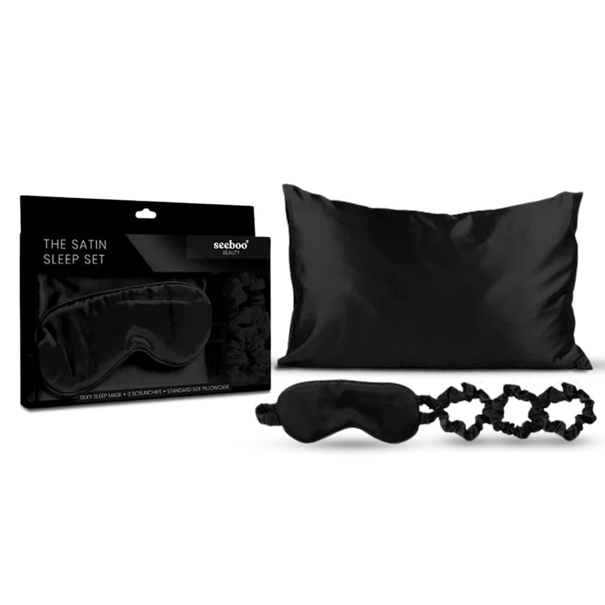 Satin Self Care Sleep Set - Midnight Black