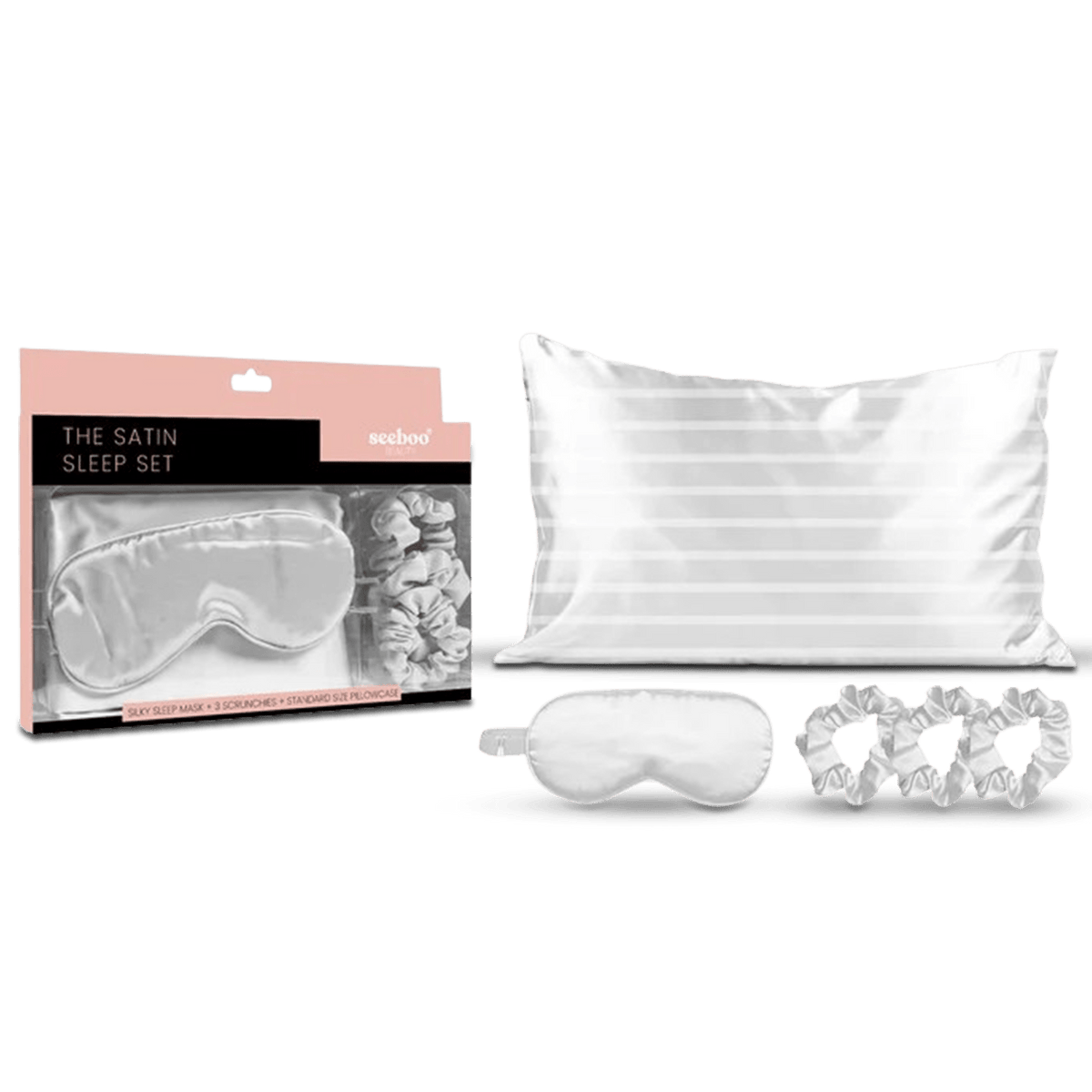 Satin Self Care Sleep Set - White Stripes